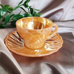 🎉HP🎉 FIRE KING Peach Lustre HTF Miniature Cup and Saucer